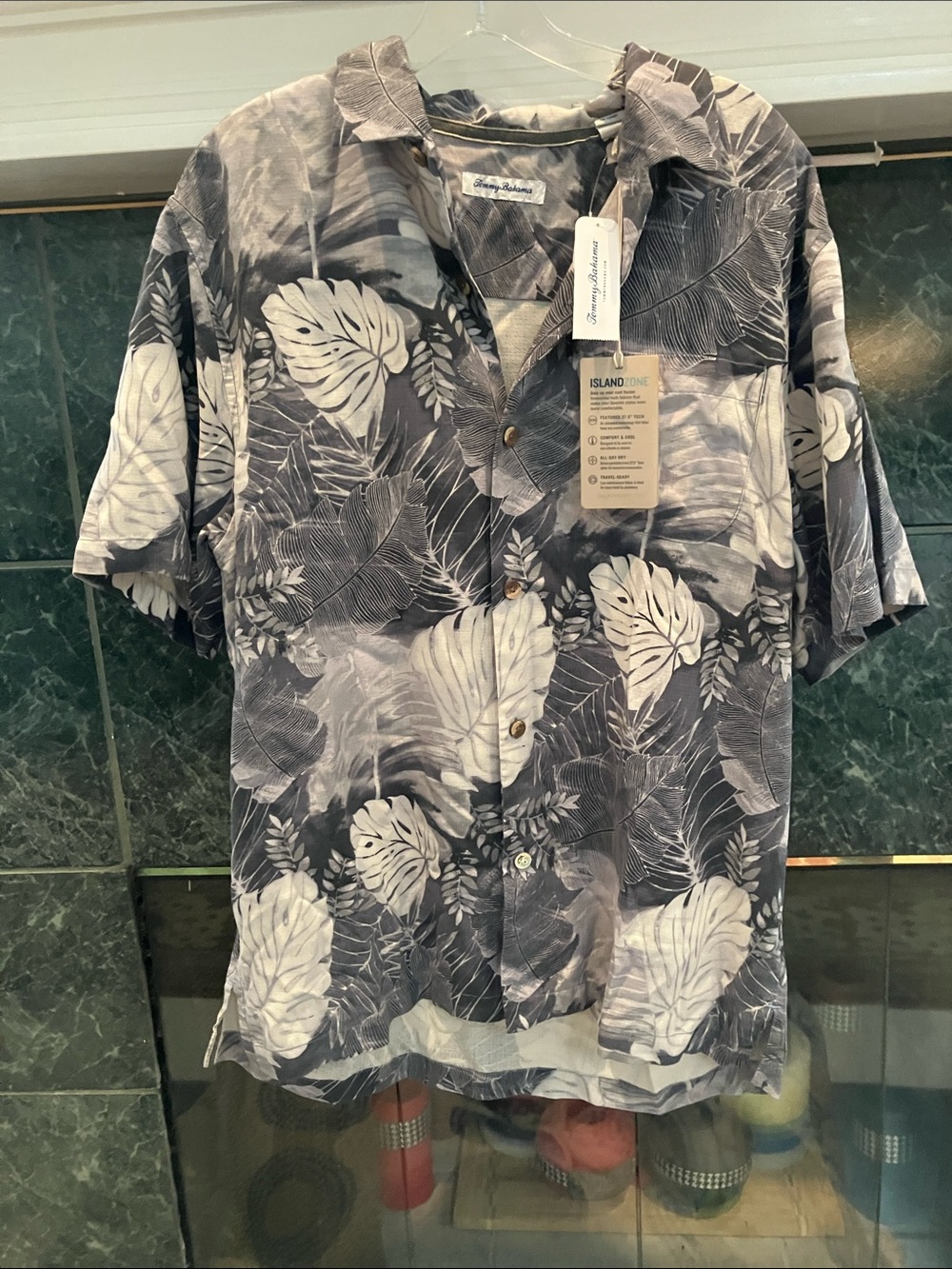 Tommy Bahama Gray and White Tropical Print Button-Down Shirt